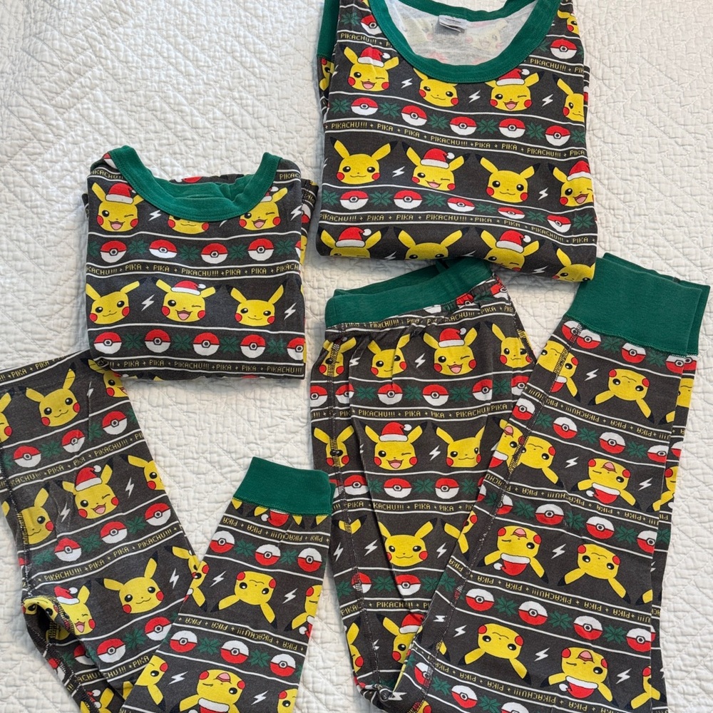Hanna Andersson Pokémon Matching PJs–Mom (M) + Kid (5) + Dad shirt only (L) Set